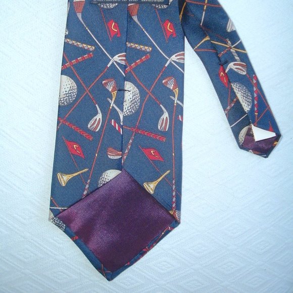 G J Cahn 100% silk tie golf ball clubs navy blue USA - Picture 3 of 3